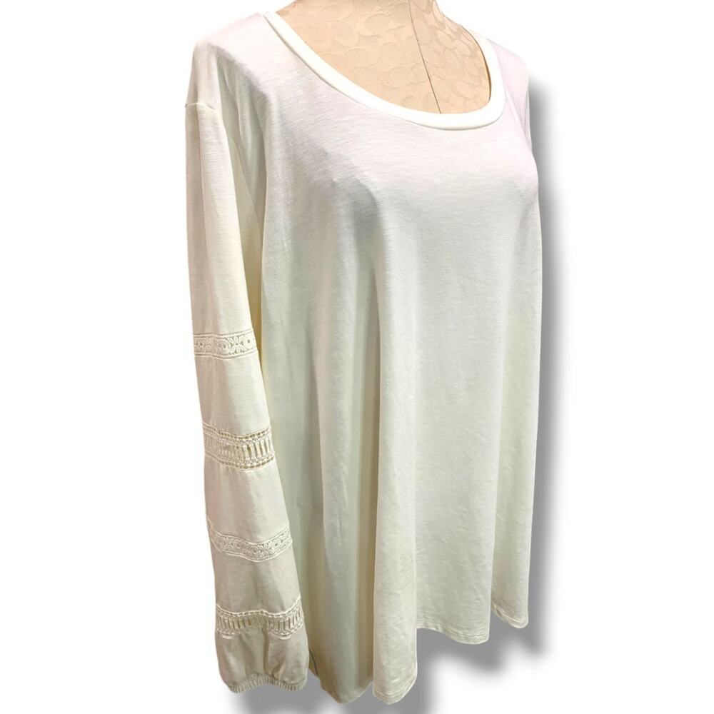 Size 3X Belle Boho Kim Gravel Long Sleeve Womens Plus Shirt Ivory Crochet Detail